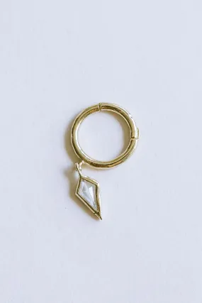 14K 18K Solid Gold Minimal Diamond Shape Cz Earring Hoop Clicker Ring