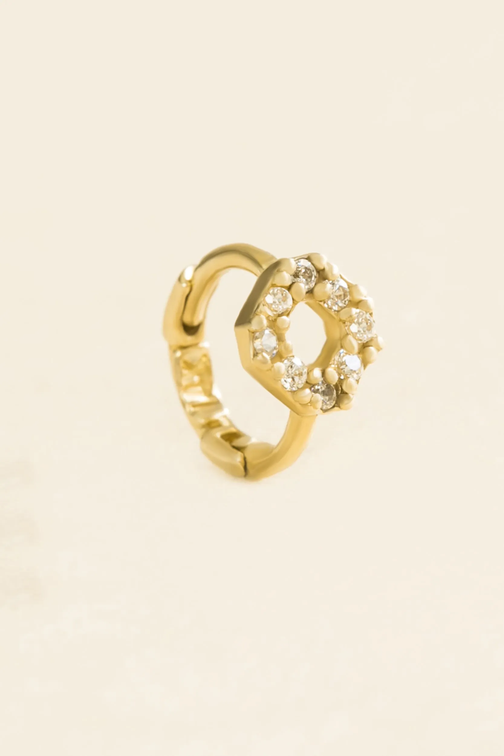 14K Solid Gold Jewelry Open Round Cz Earring Hoop Ring