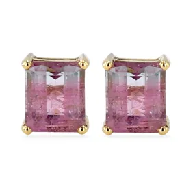 14K yellow gold natural Watermelon tourmaline studs earrings-M00023