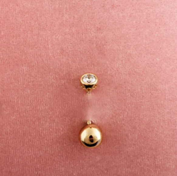 18K 14K Solid Gold Top Bottom Healed Navel Belly Bar Button Ring Curved Barbell Ball Bezel Piercing