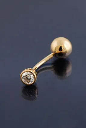 18K 14K Solid Gold Top Bottom Healed Navel Belly Bar Button Ring Curved Barbell Ball Bezel Piercing