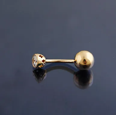 18K 14K Solid Gold Top Bottom Healed Navel Belly Bar Button Ring Curved Barbell Ball Bezel Piercing