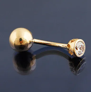 18K 14K Solid Gold Top Bottom Healed Navel Belly Bar Button Ring Curved Barbell Ball Bezel Piercing