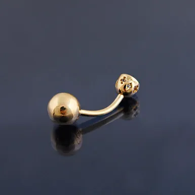 18K 14K Solid Gold Top Bottom Healed Navel Belly Bar Button Ring Curved Barbell Ball Bezel Piercing