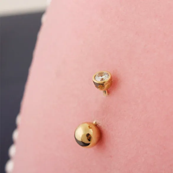 18K 14K Solid Gold Top Bottom Healed Navel Belly Bar Button Ring Curved Barbell Ball Bezel Piercing