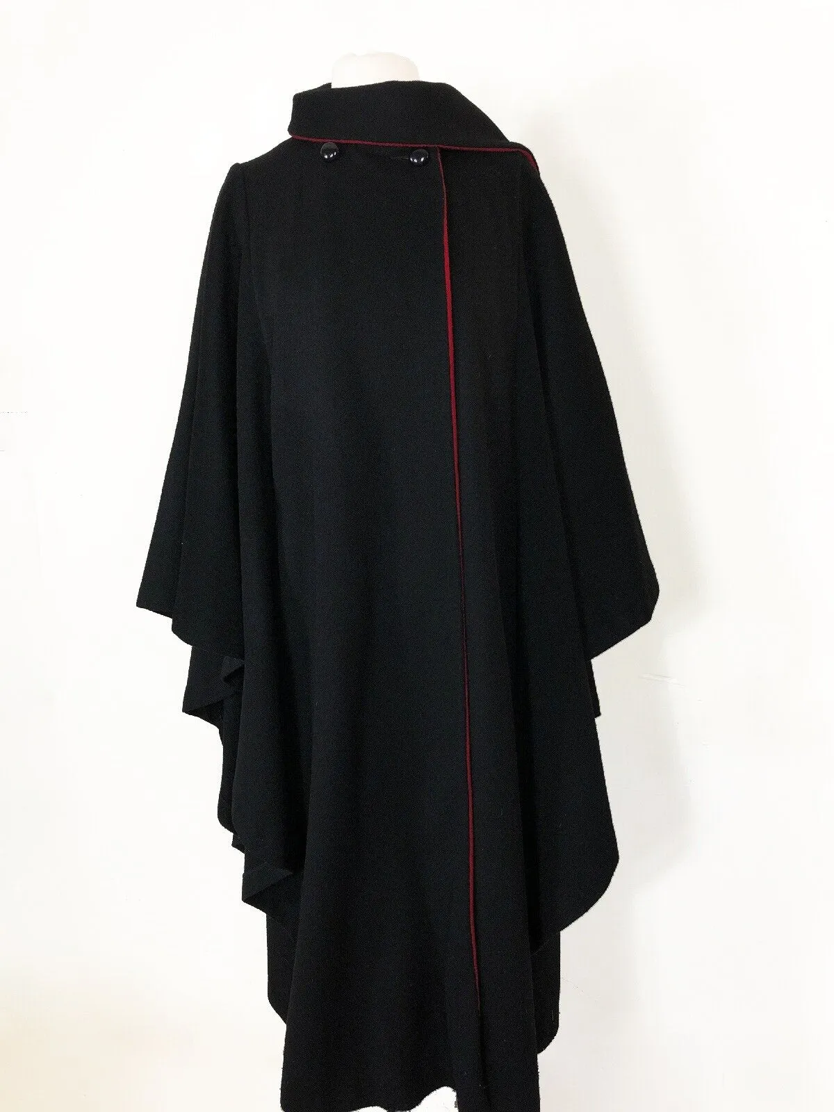 1960s Black Wool Cape