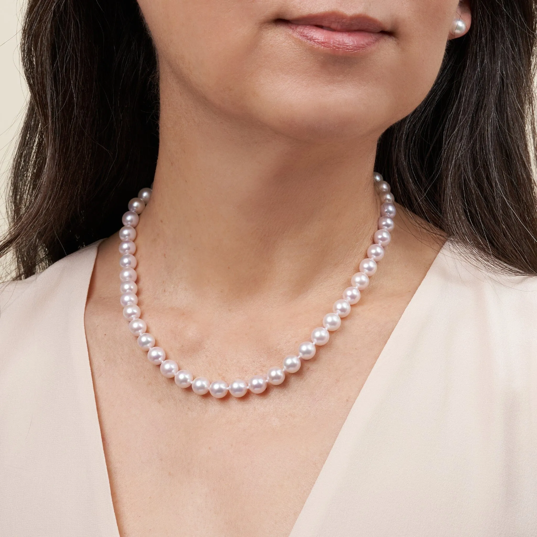 7.5-8.0 mm 18 inch AAA White Akoya Pearl Necklace