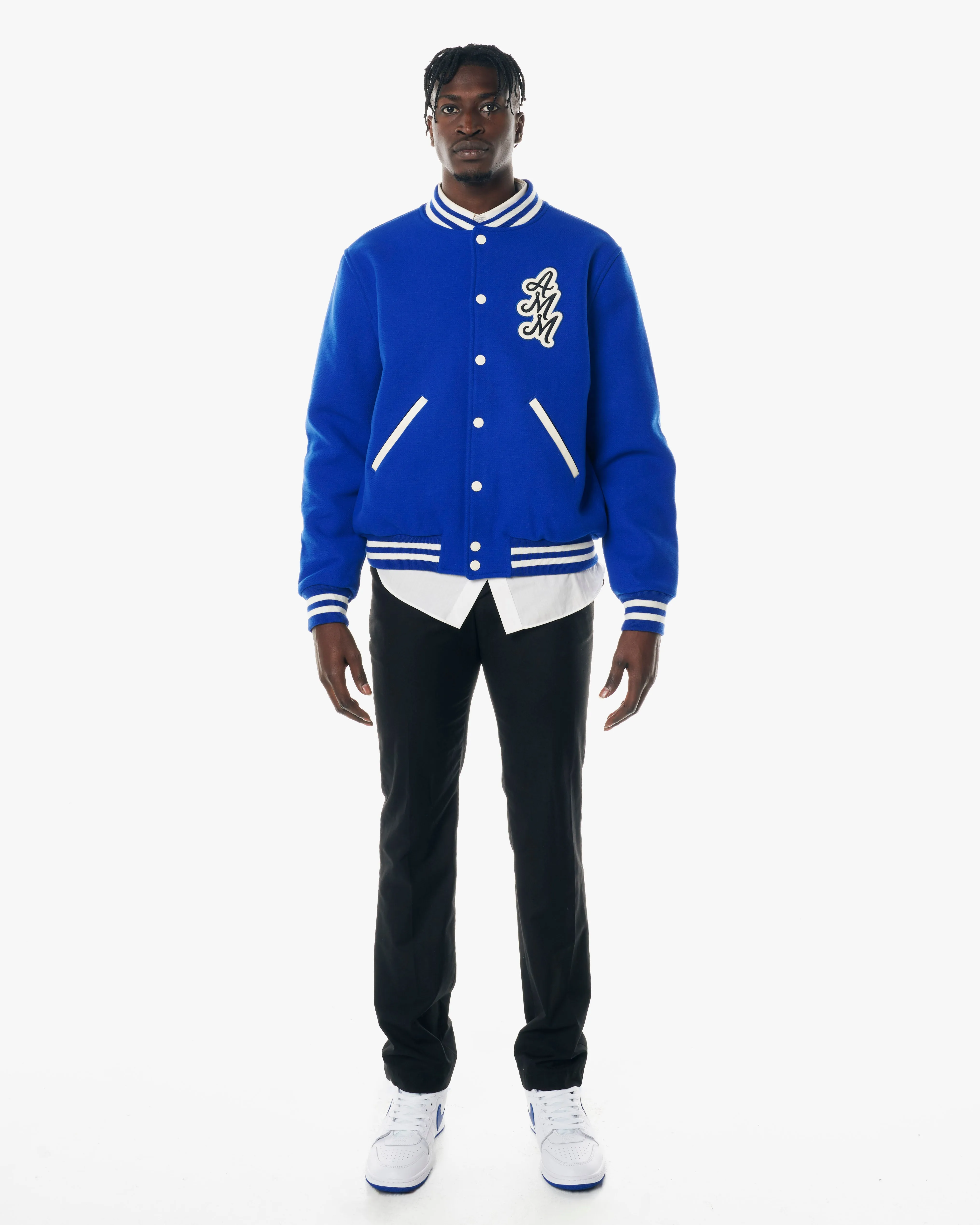 A MA MANIRE ROYAL BLUE VARSITY JACKET