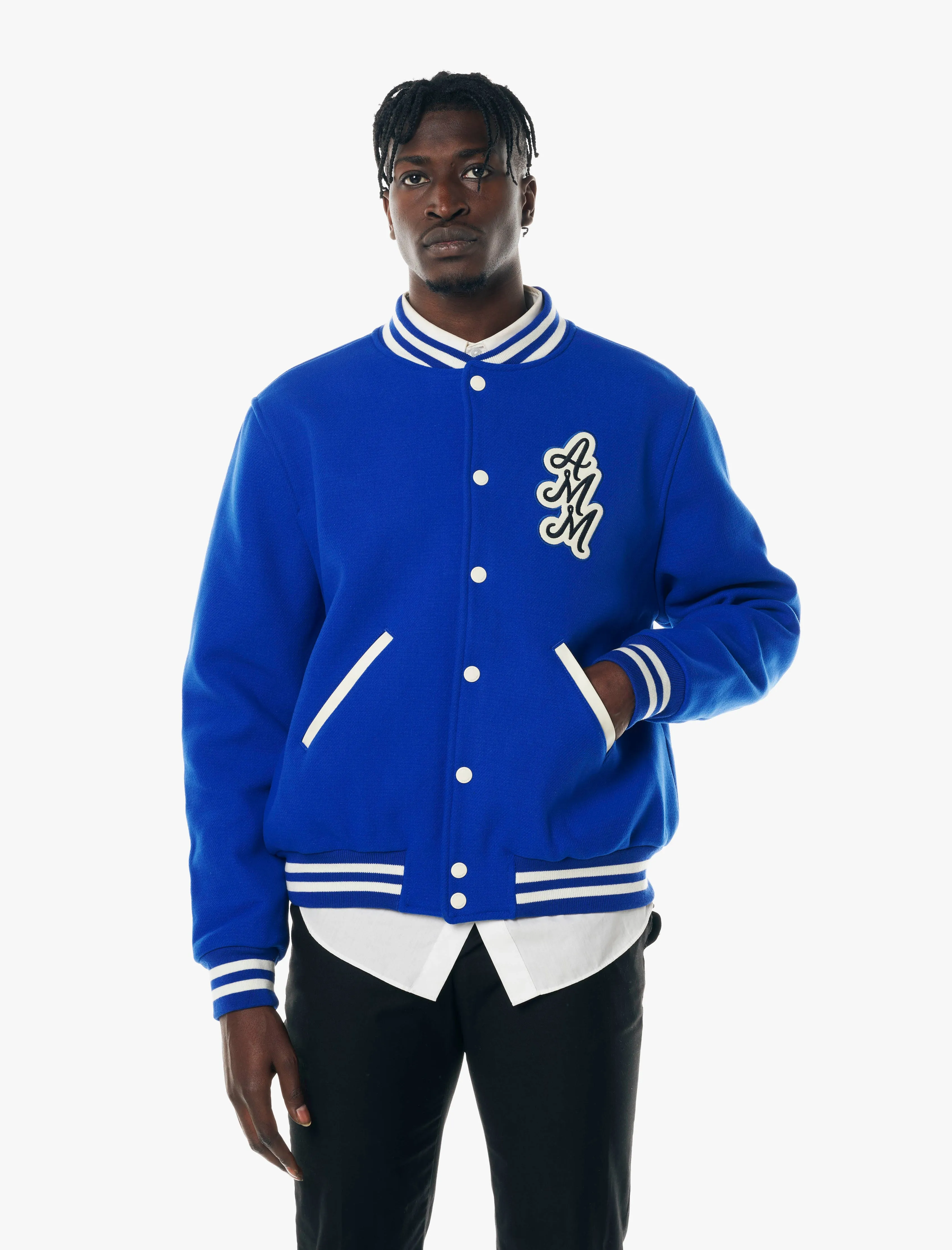 A MA MANIRE ROYAL BLUE VARSITY JACKET