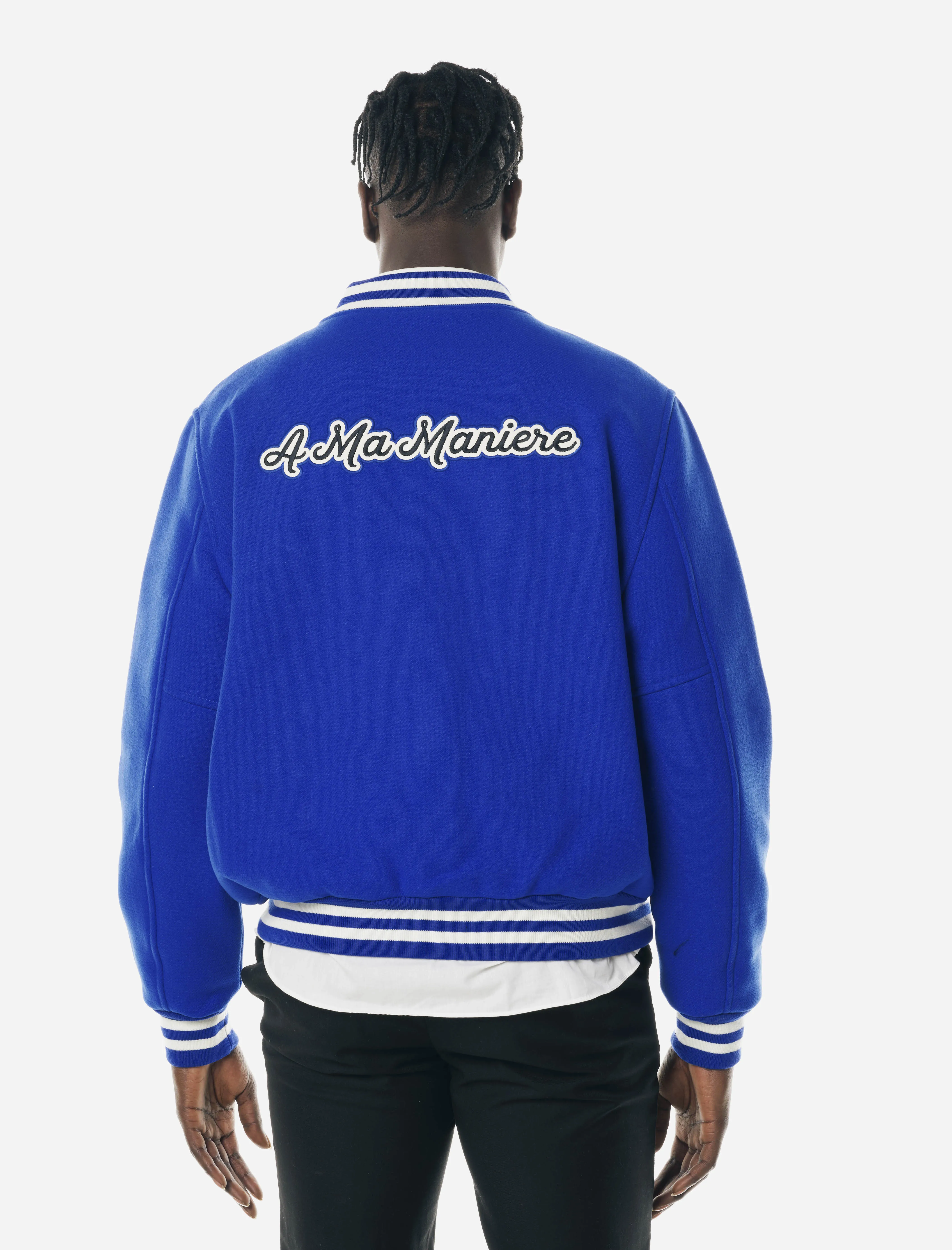 A MA MANIRE ROYAL BLUE VARSITY JACKET