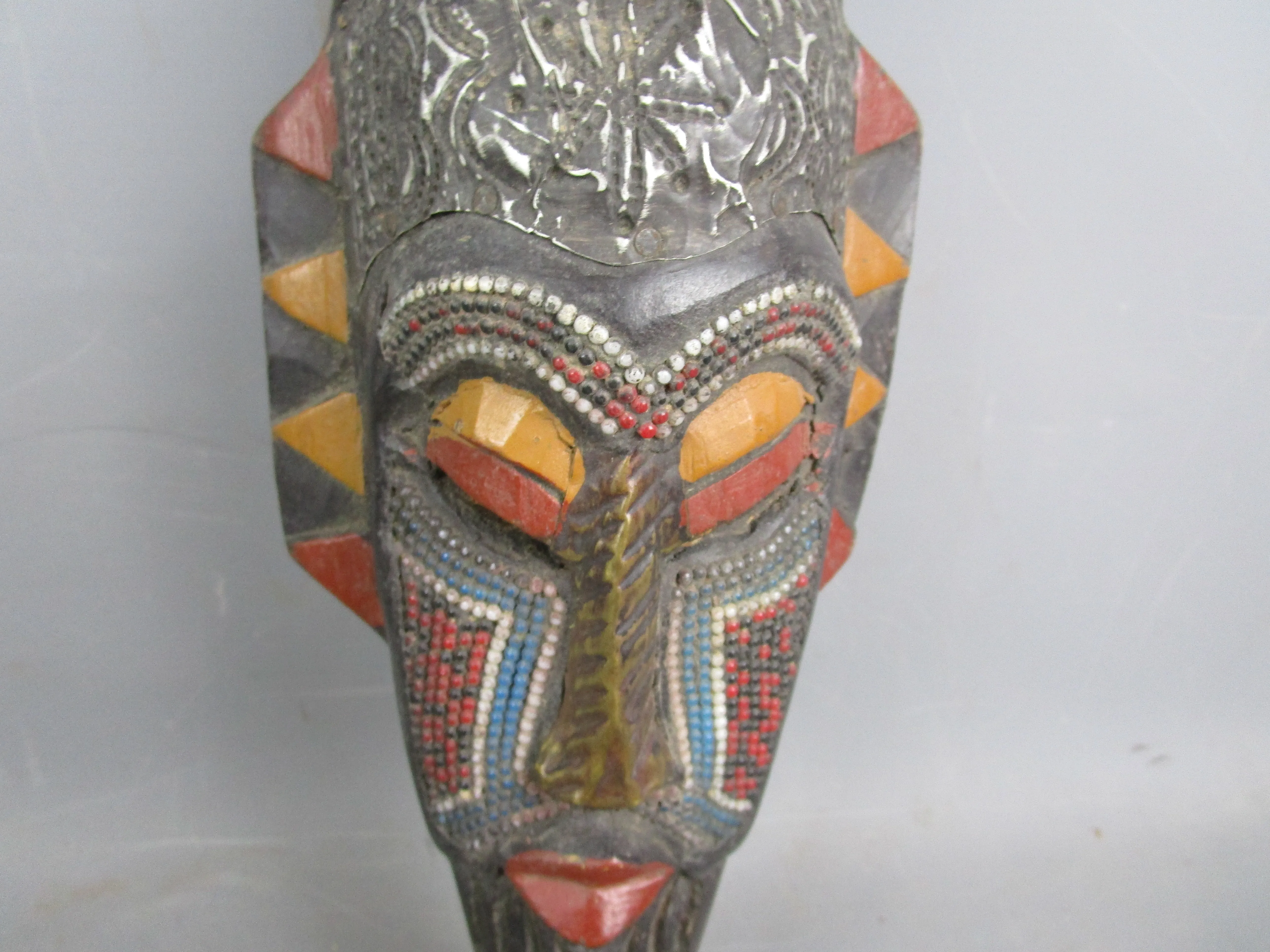 African Carved Wooden Owo Mask Vintage 20th Century