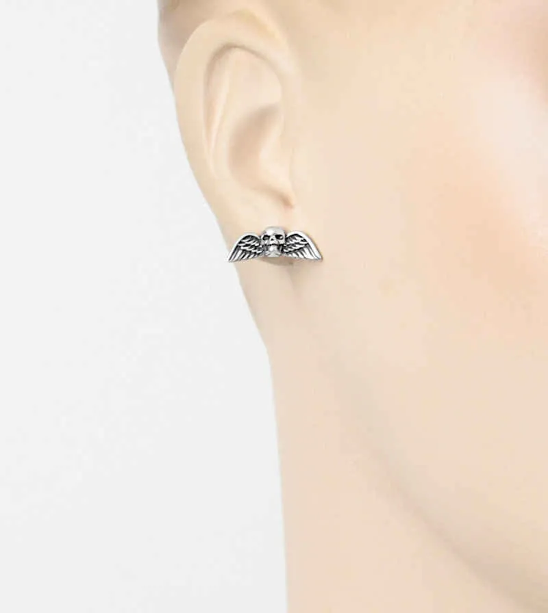 Angelic Winged Skull Stud Earrings