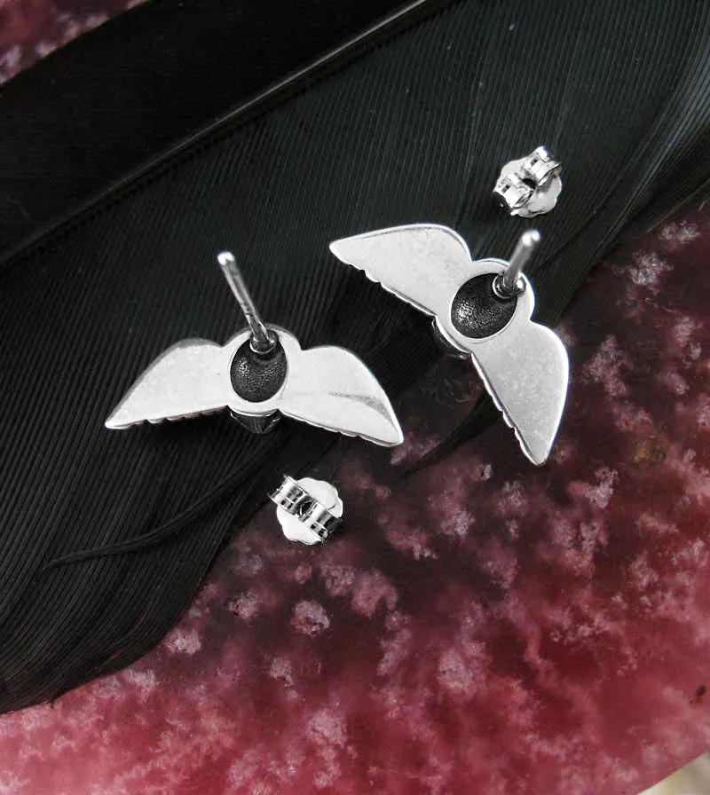 Angelic Winged Skull Stud Earrings