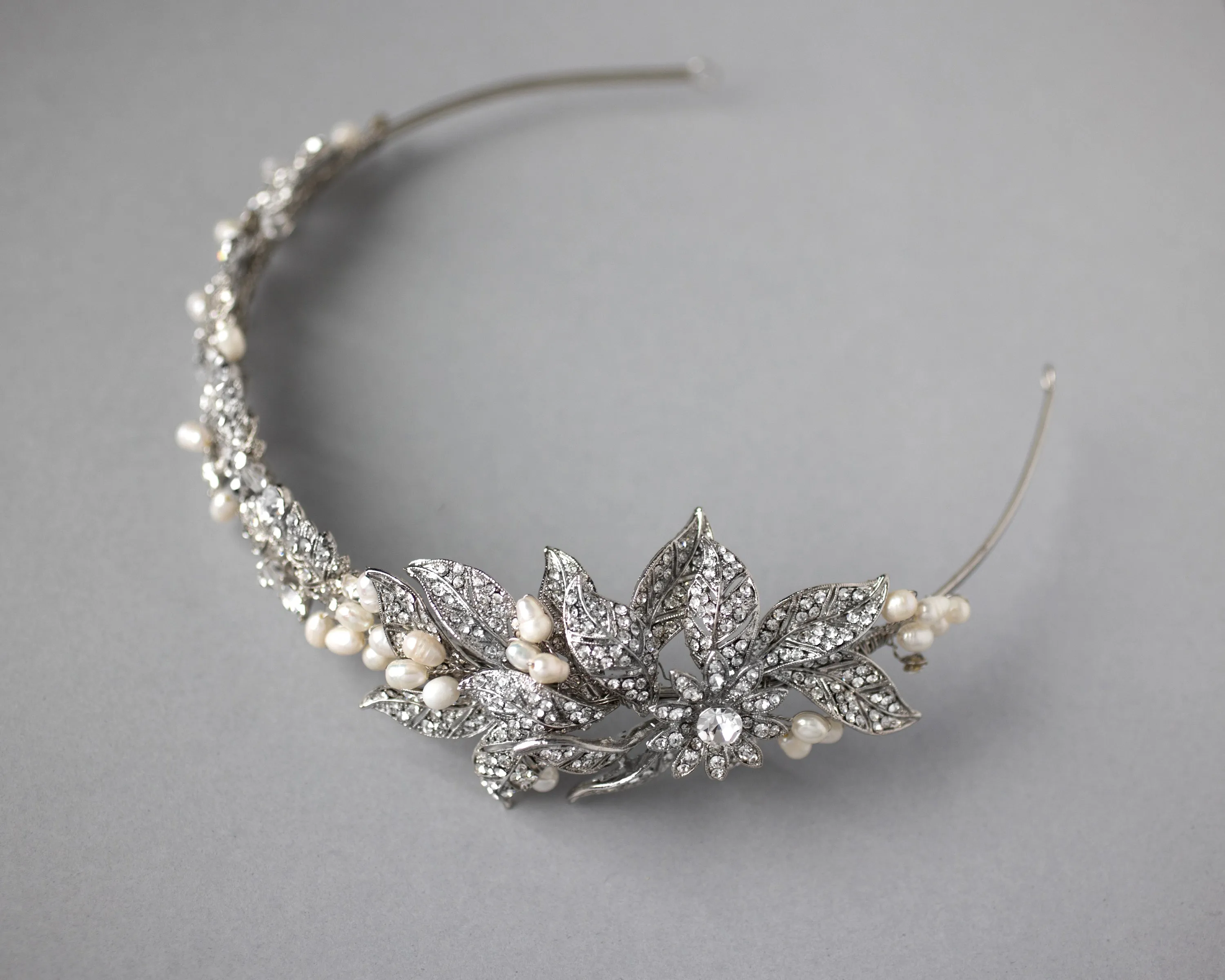 Antique Silver and Pearls Side Accent Headband