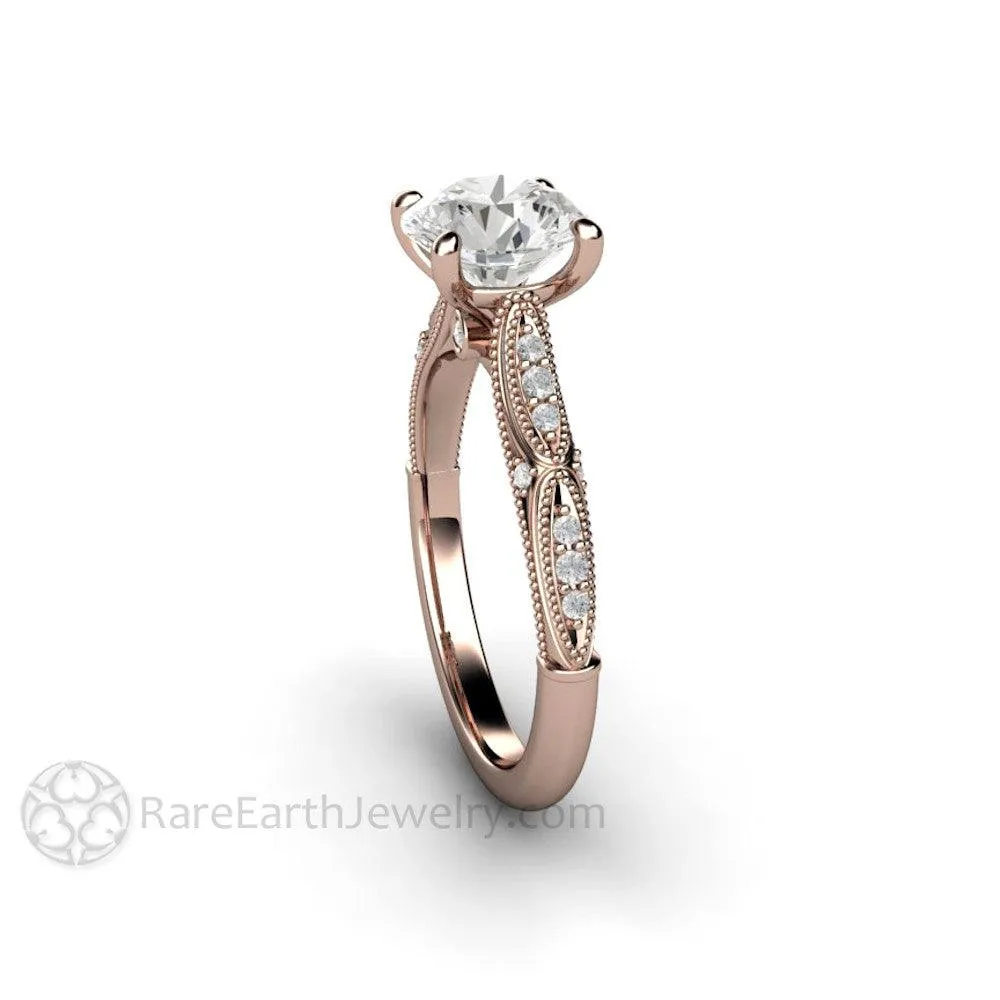 Art Deco Forever One Moissanite Solitaire Vintage Engagement Ring