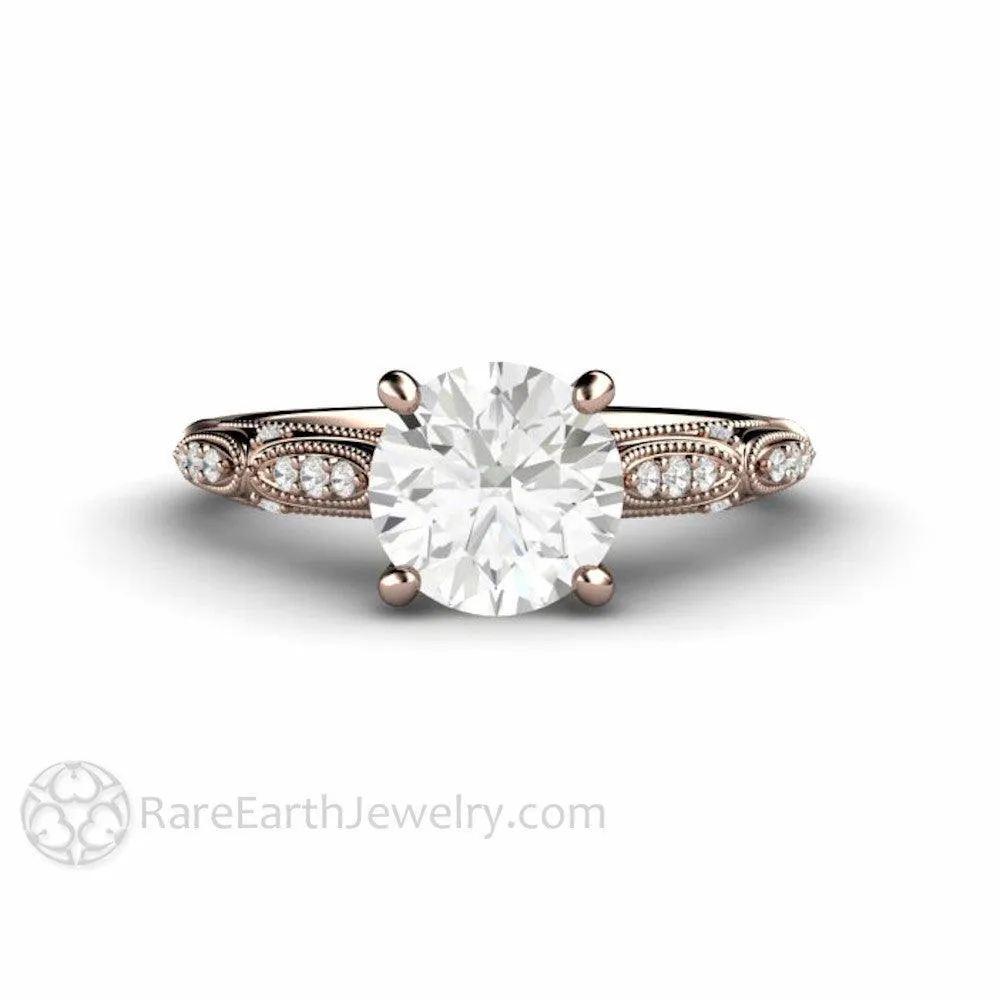 Art Deco Forever One Moissanite Solitaire Vintage Engagement Ring