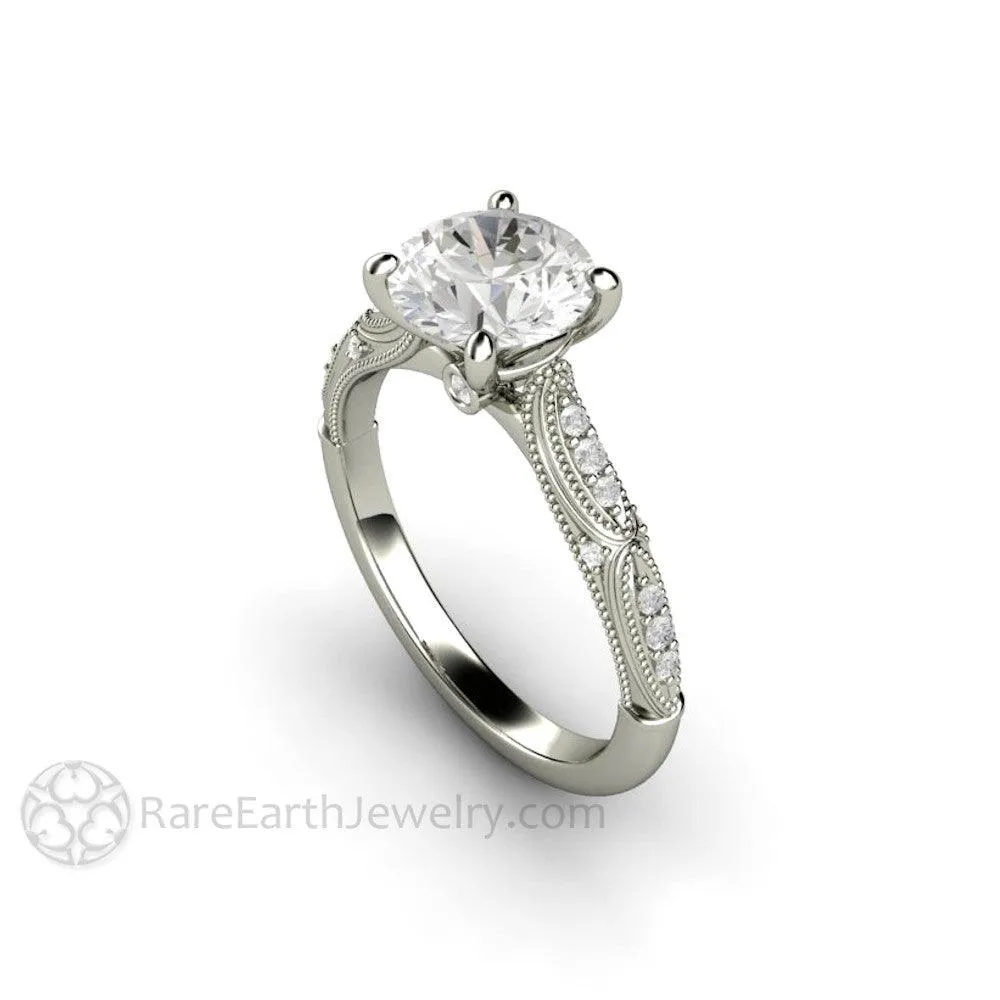 Art Deco Forever One Moissanite Solitaire Vintage Engagement Ring