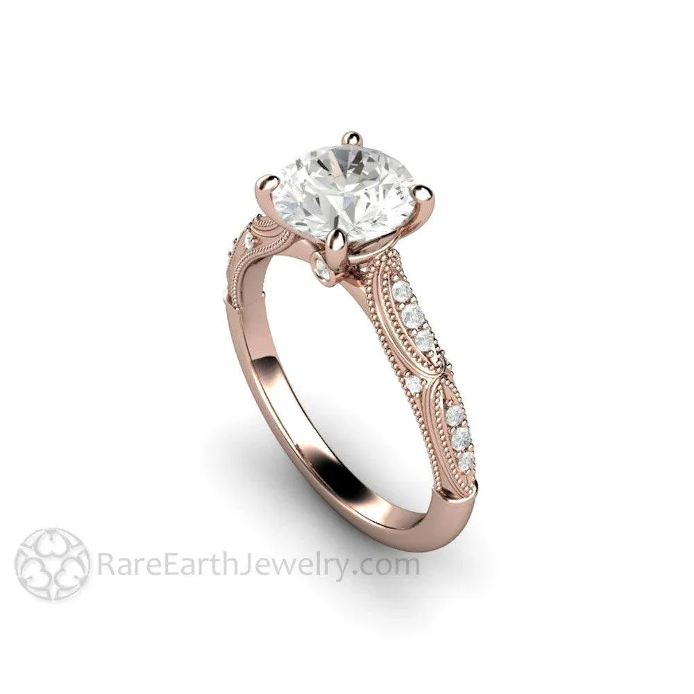 Art Deco Forever One Moissanite Solitaire Vintage Engagement Ring