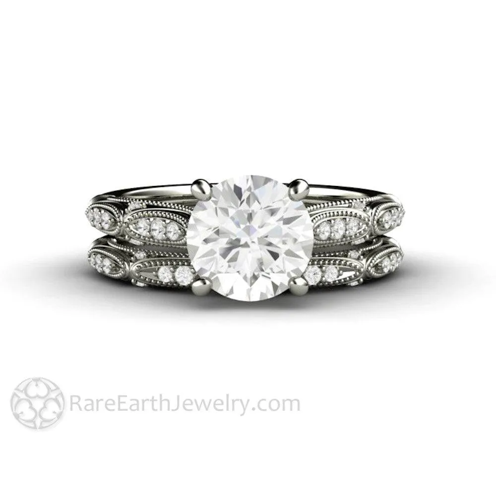 Art Deco Forever One Moissanite Solitaire Vintage Engagement Ring