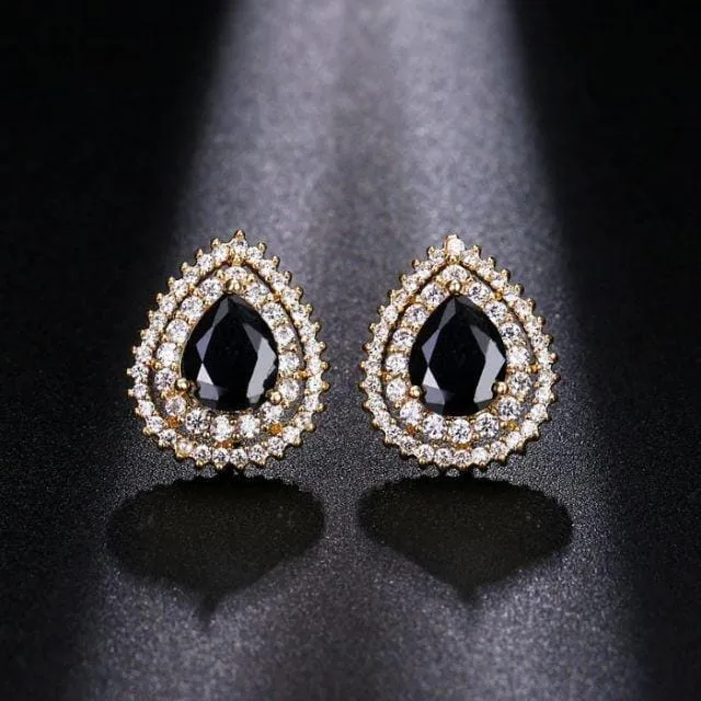 Astonishing Black Onyx Zircon Stud Earrings