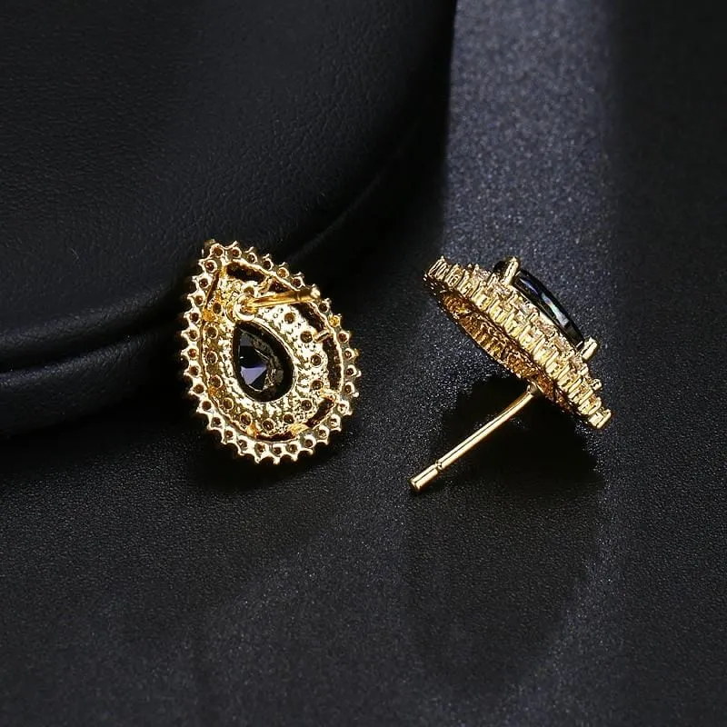 Astonishing Black Onyx Zircon Stud Earrings