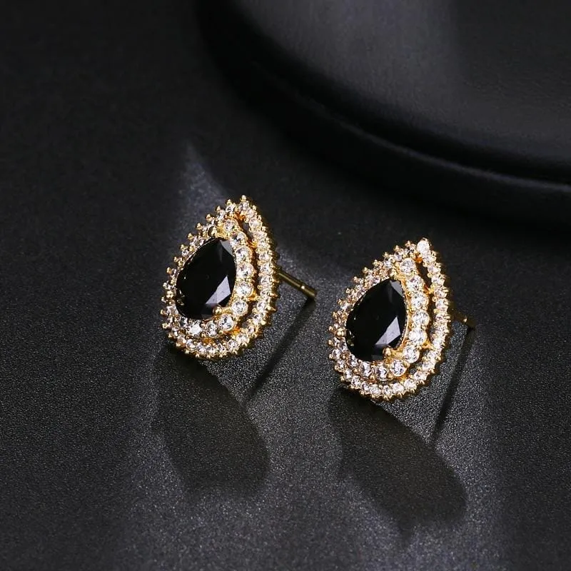 Astonishing Black Onyx Zircon Stud Earrings