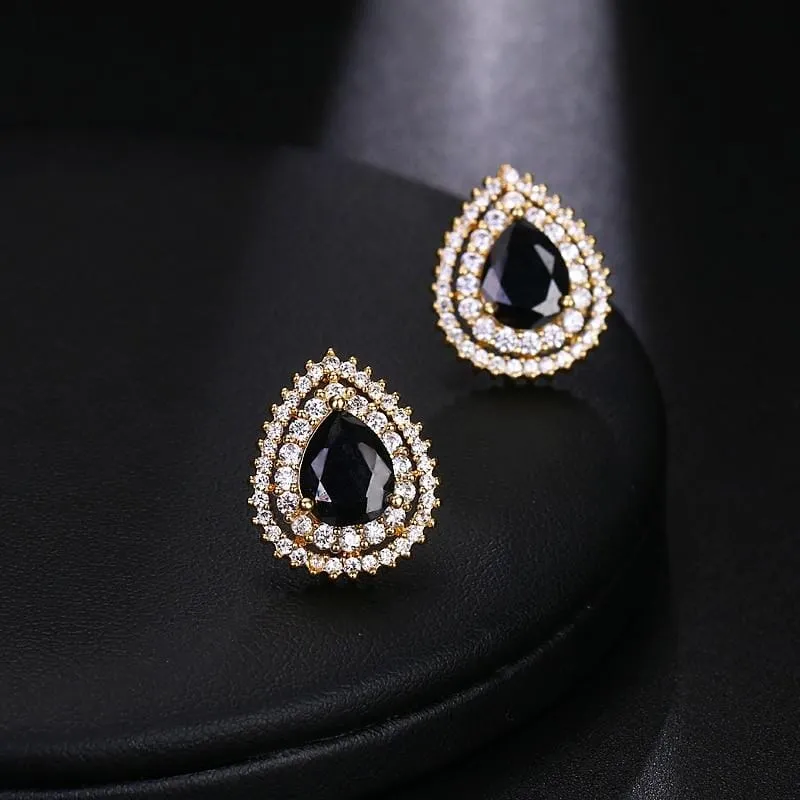 Astonishing Black Onyx Zircon Stud Earrings