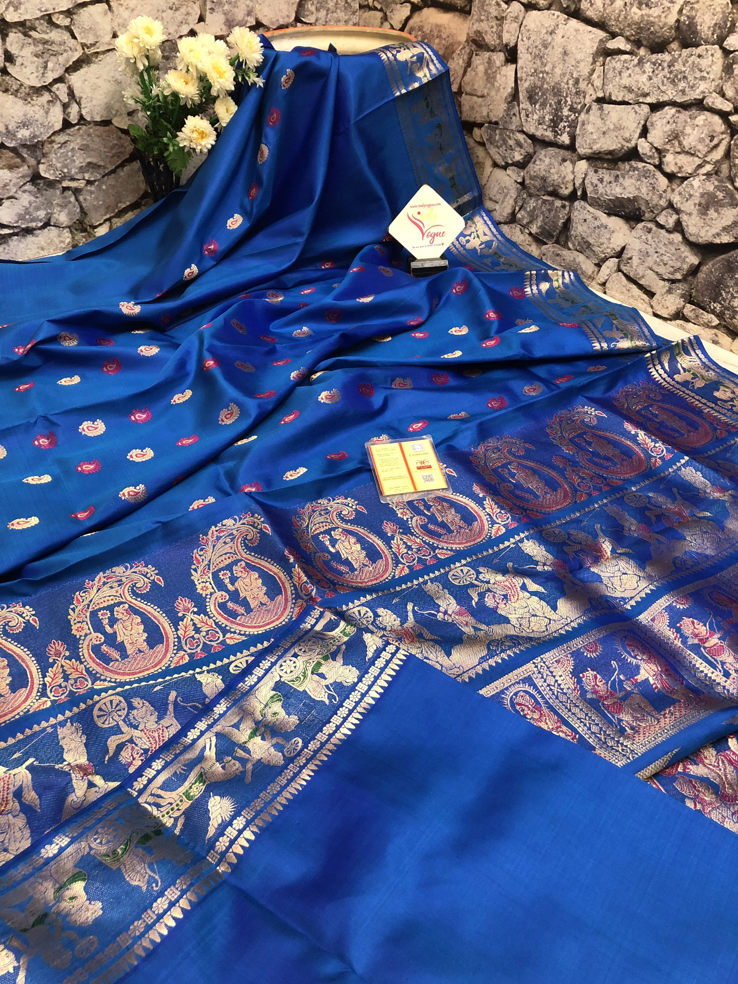 Azure Blue Color Pure Baluchari Silk Saree with Hazar Buti