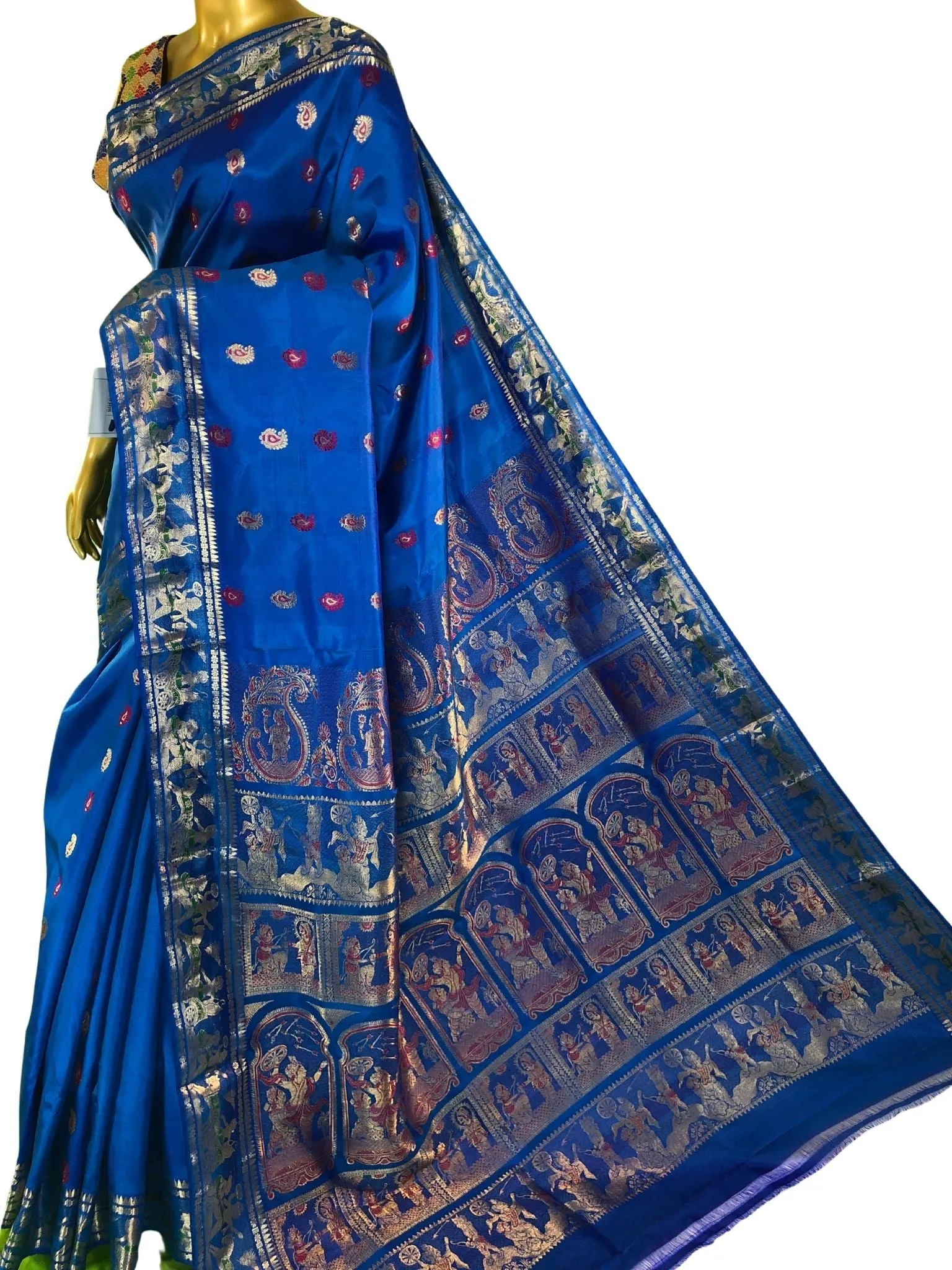 Azure Blue Color Pure Baluchari Silk Saree with Hazar Buti