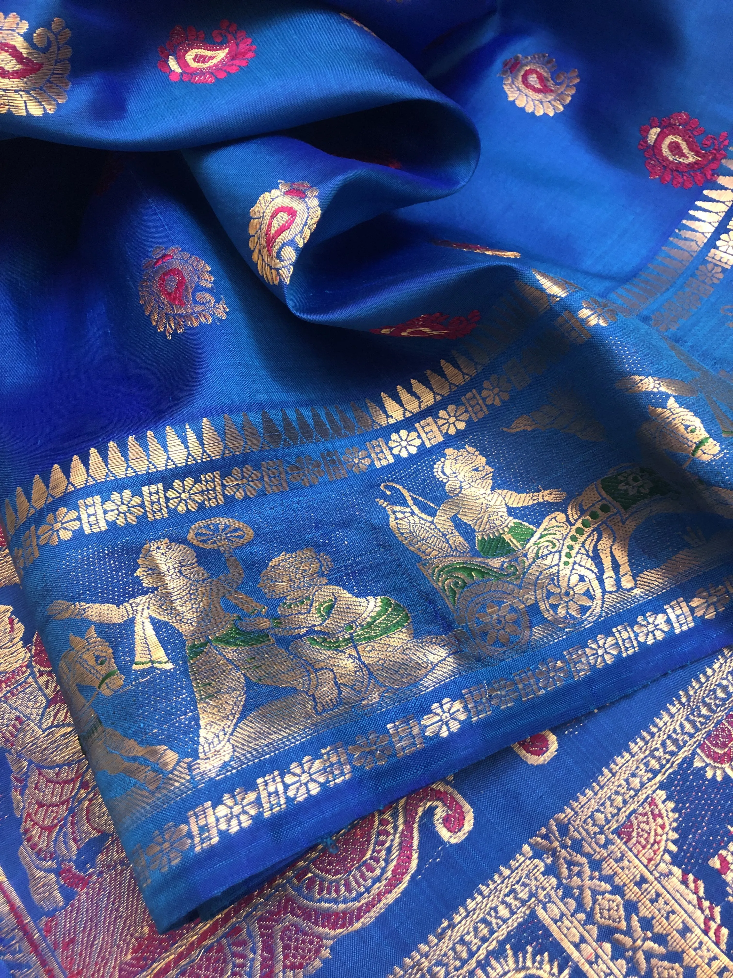 Azure Blue Color Pure Baluchari Silk Saree with Hazar Buti