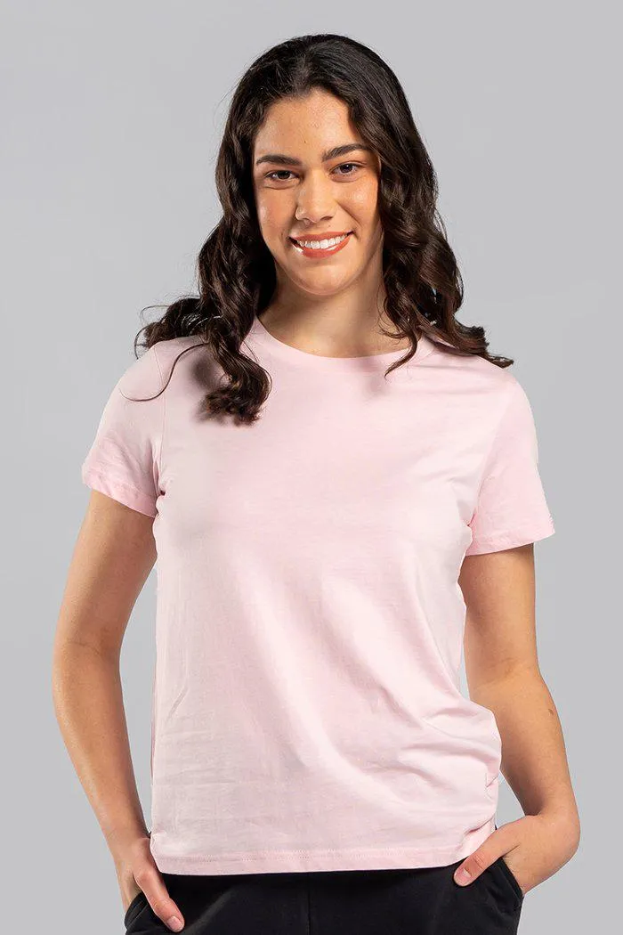 Basic Pink Cotton Crew Neck Women's T-Shirt