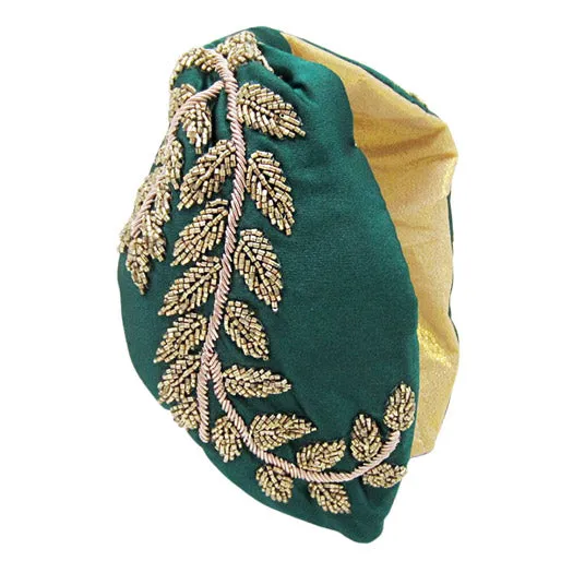 Beaded Leaf Cluster Knot Burnout Headband