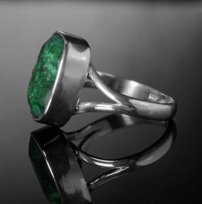 Beautiful 925 Sterling Silver Green Gemstone Statement Ring, Handcrafted Jewelry, For Her