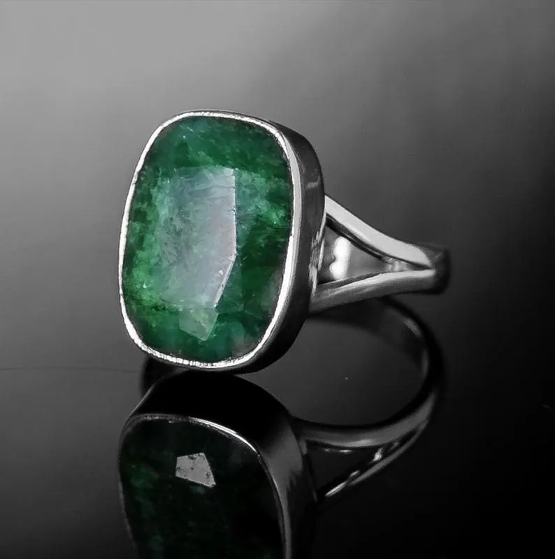 Beautiful 925 Sterling Silver Green Gemstone Statement Ring, Handcrafted Jewelry, For Her