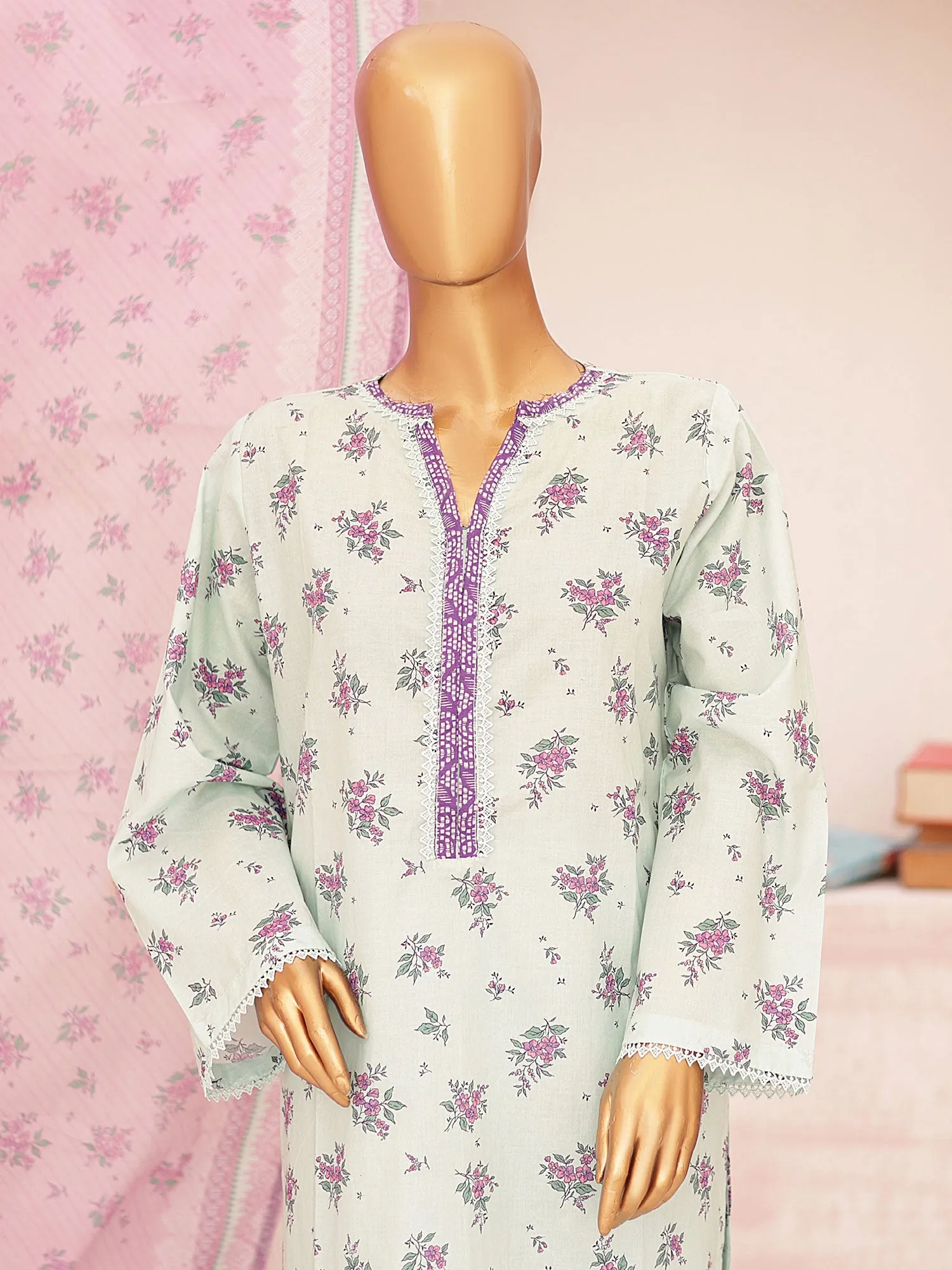 Bin Saeed Printed Lawn 3-Piece Suit - Mint