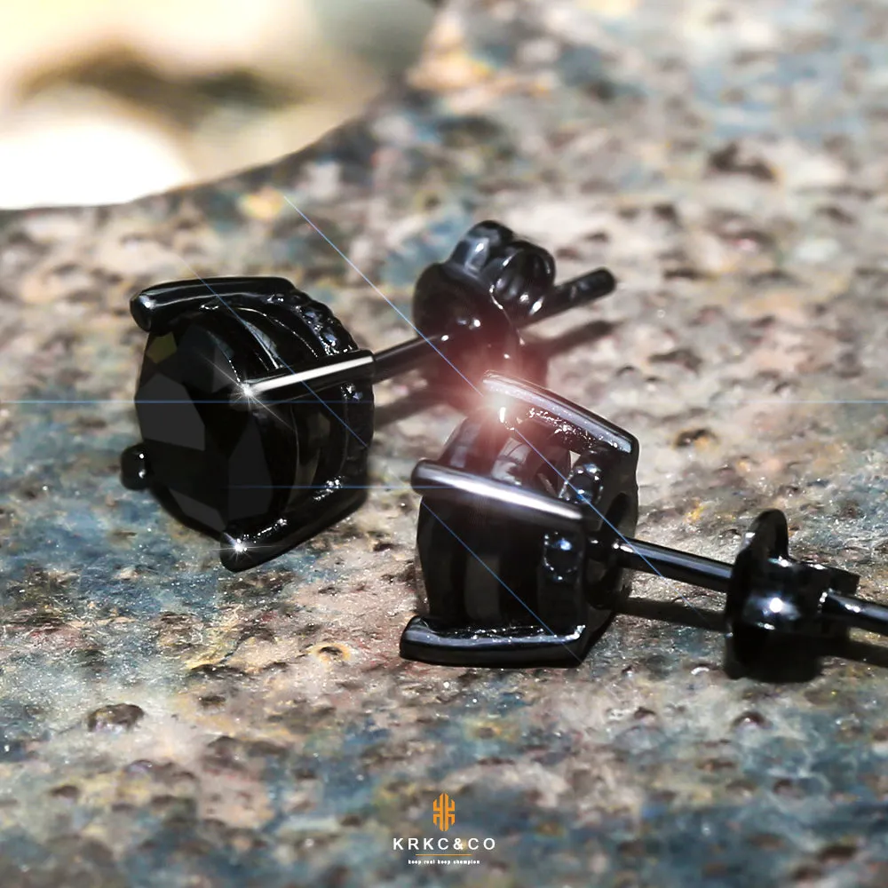 Black Diamond Stud Earrings for Men in Black Gold