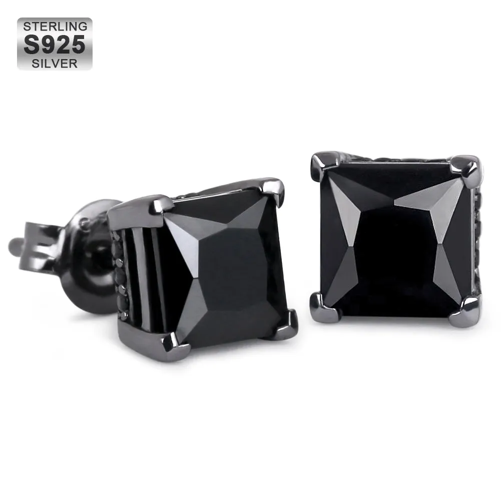 Black Diamond Stud Earrings for Men in Black Gold