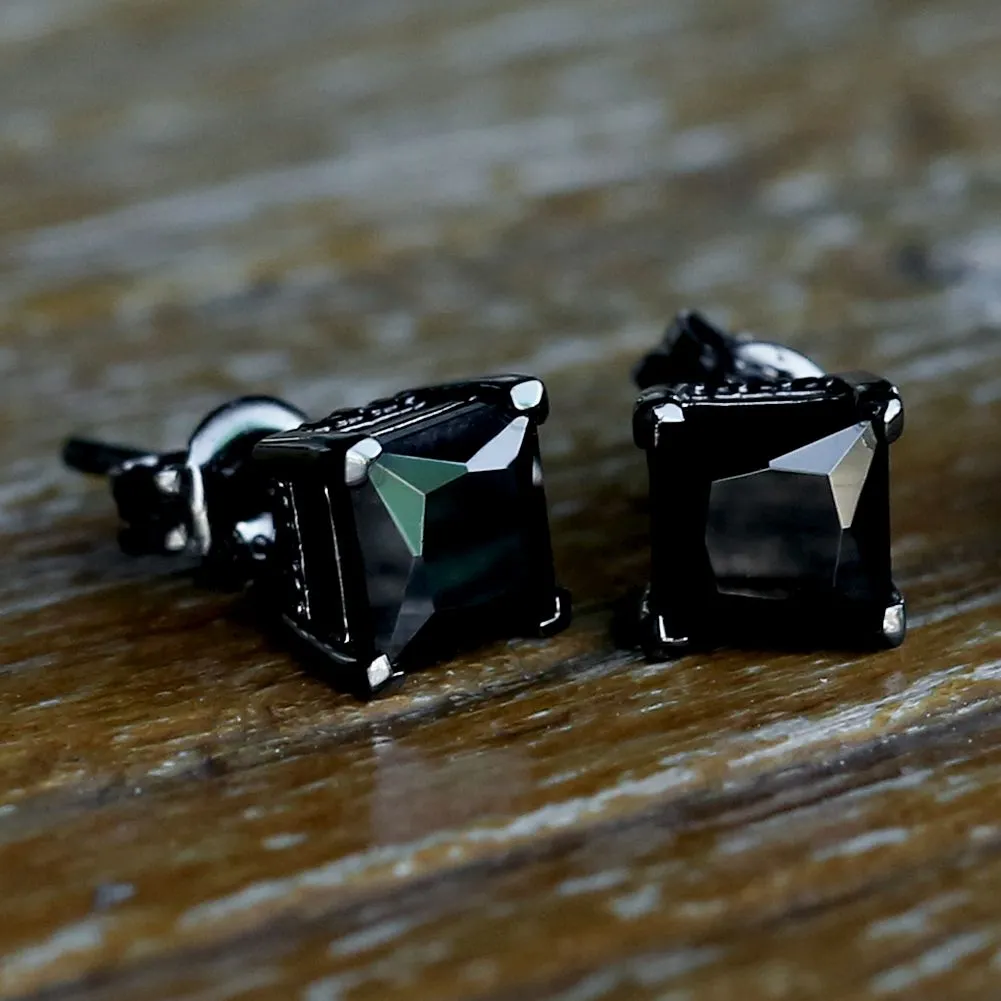 Black Diamond Stud Earrings for Men in Black Gold