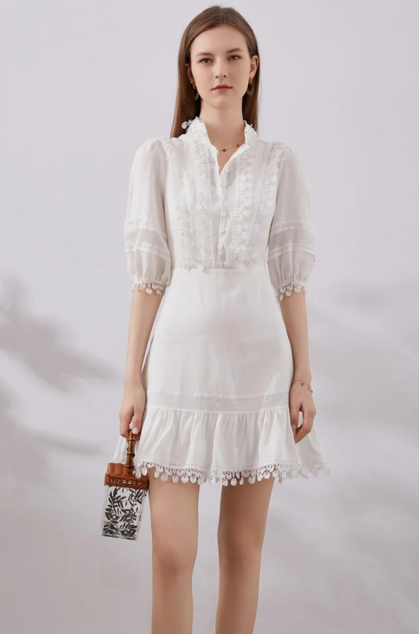 Blaire Linen Mini Dress - White - GDS