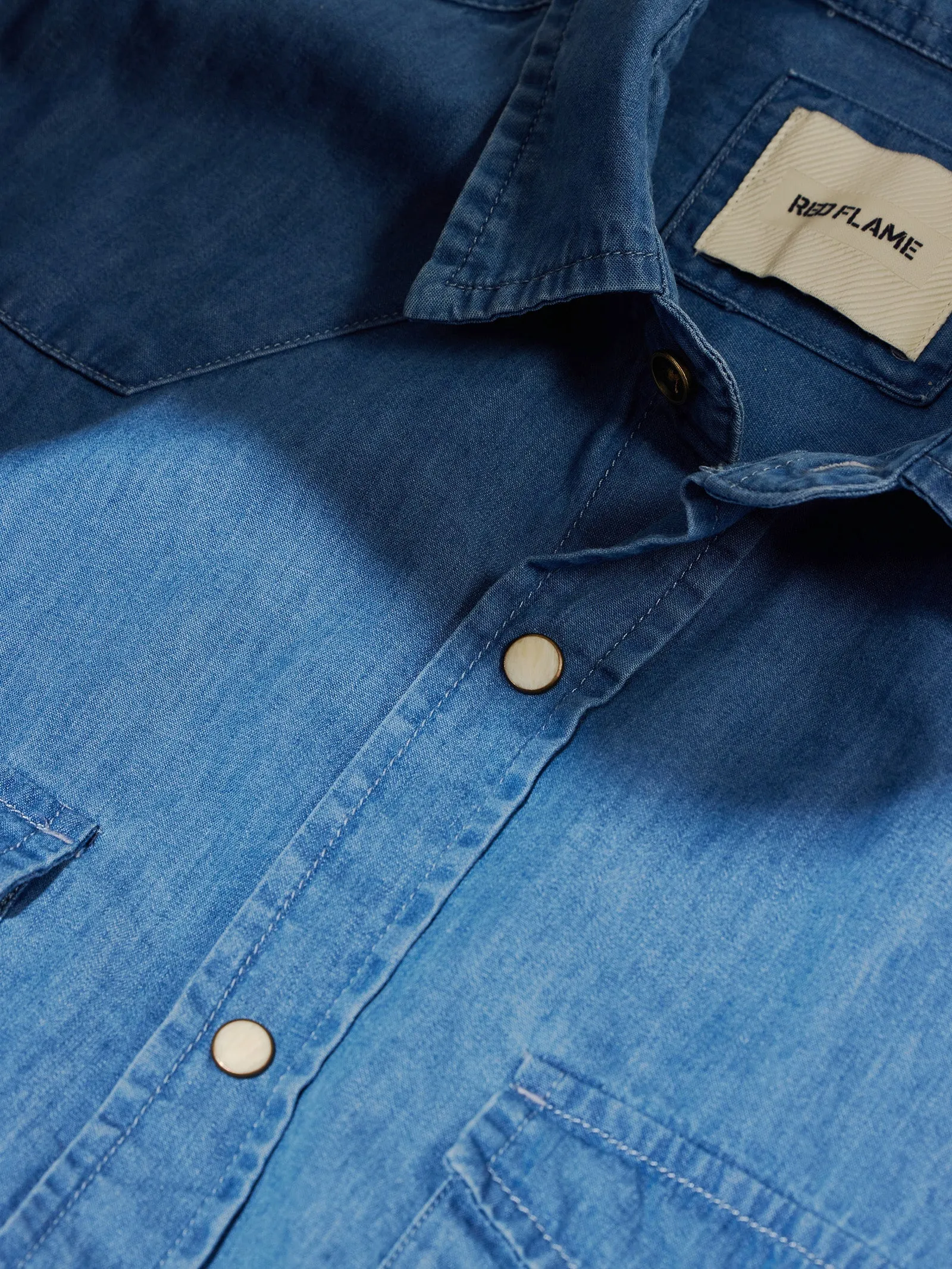 Blue Silky Denim Cargo Shirt