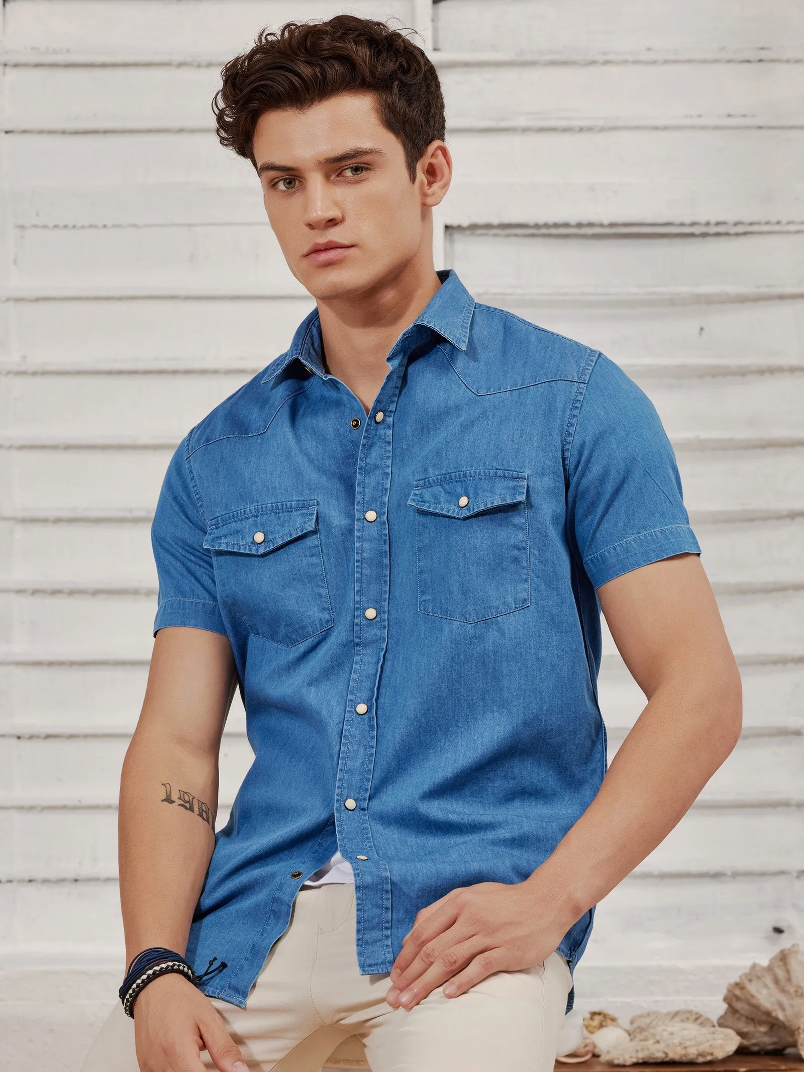 Blue Silky Denim Cargo Shirt