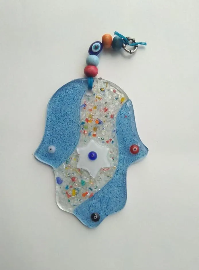 Bluenoemi Glass Ceramic Hamsa Souvenir Luck and Jewish Symbols