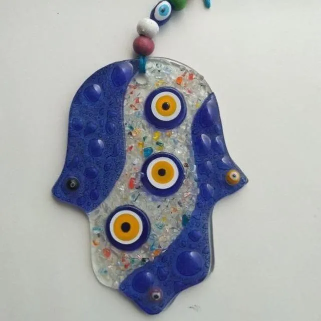 Bluenoemi Glass Ceramic Hamsa Souvenir Luck and Jewish Symbols