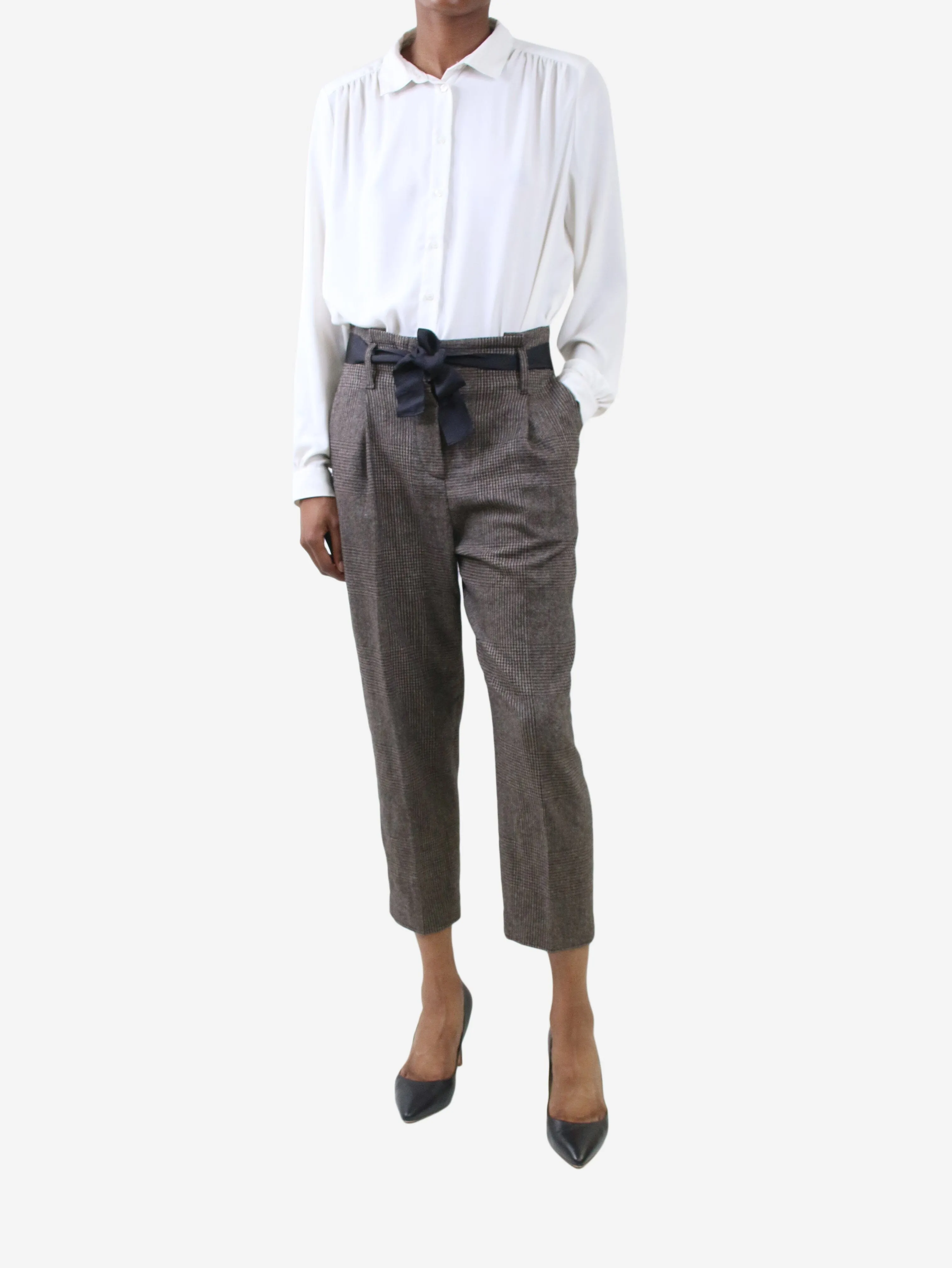 Brown check wool-blend trousers - size US 2