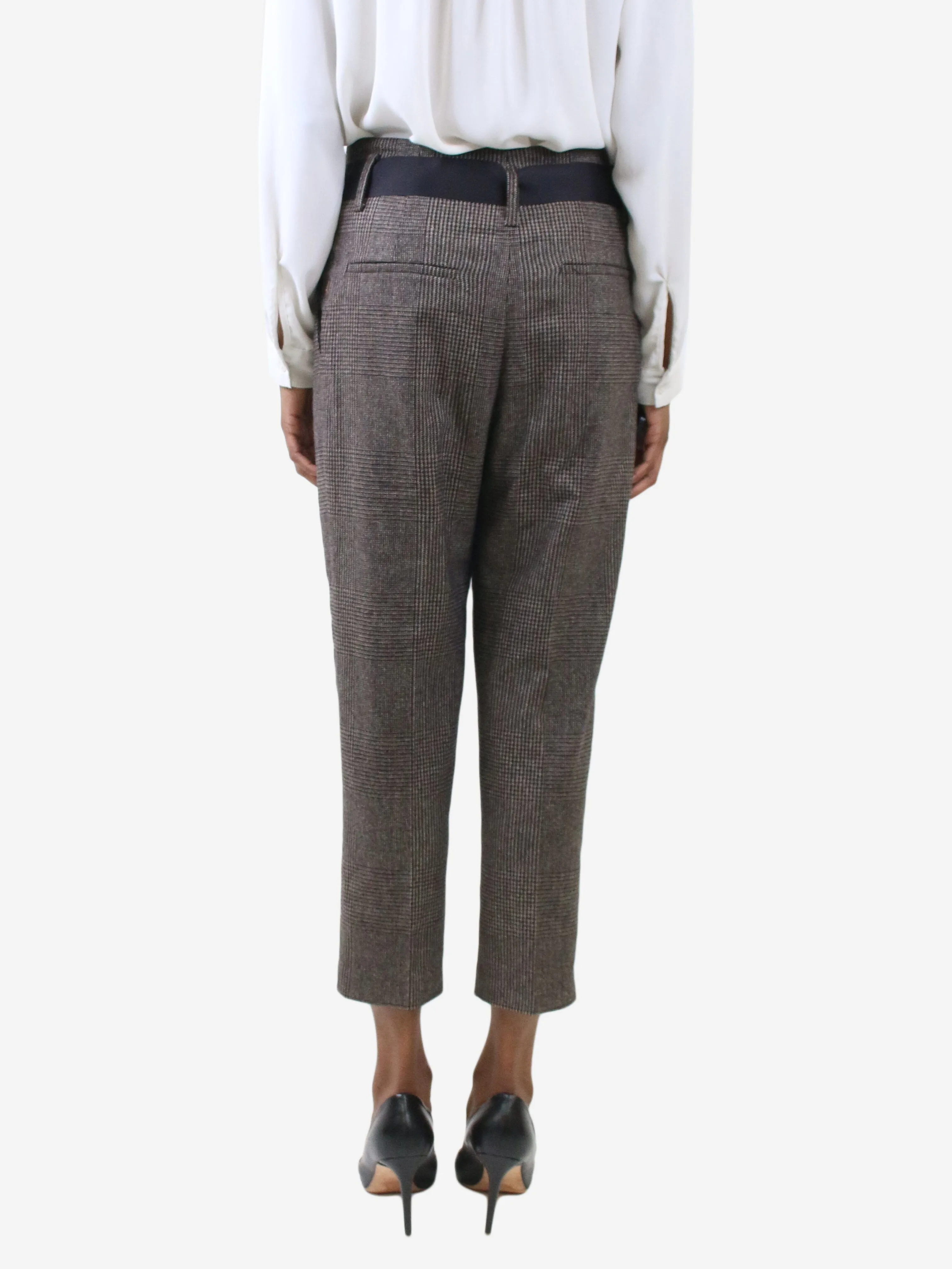 Brown check wool-blend trousers - size US 2