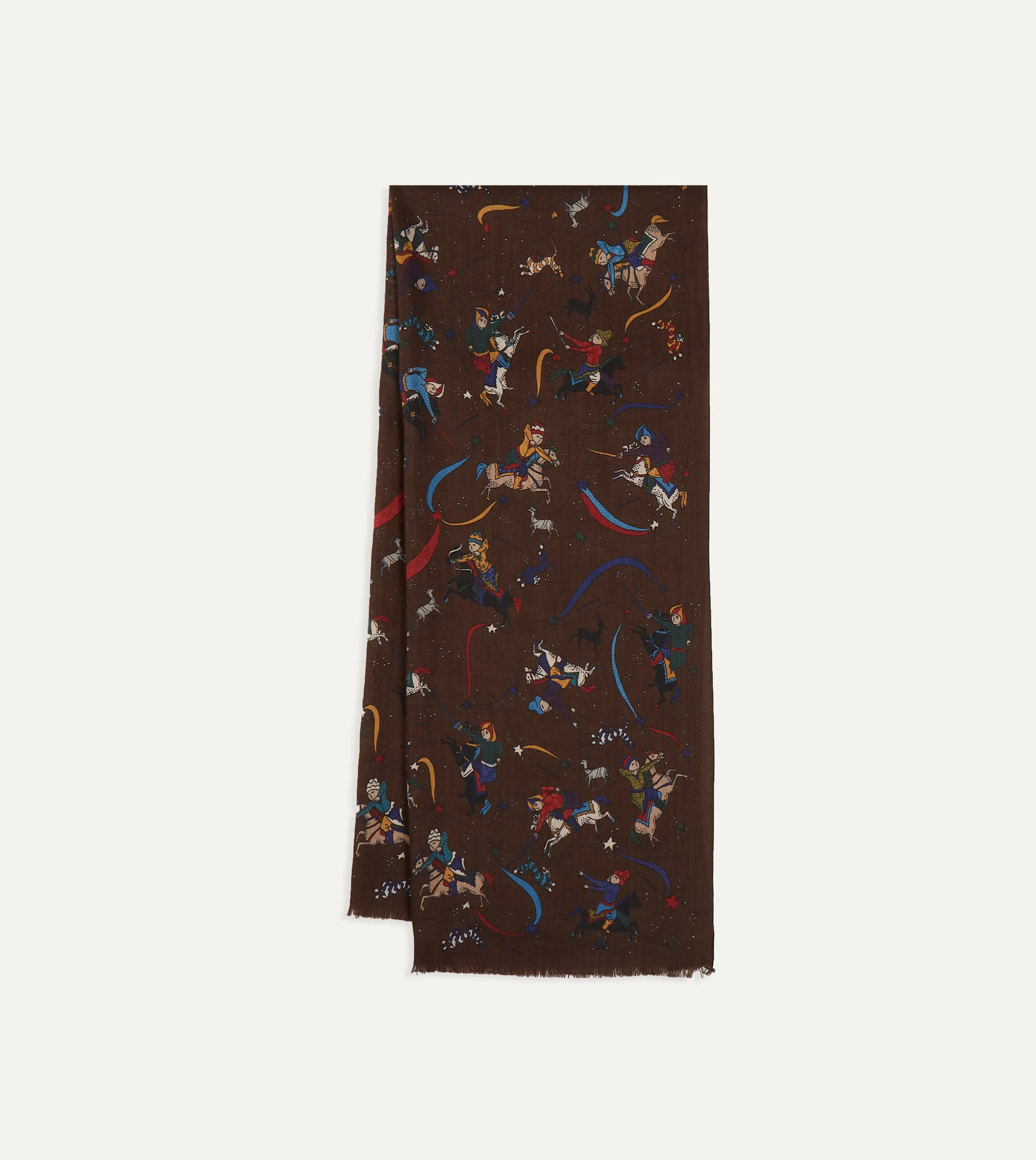 Brown Mughal and Stars Print Wool Scarf