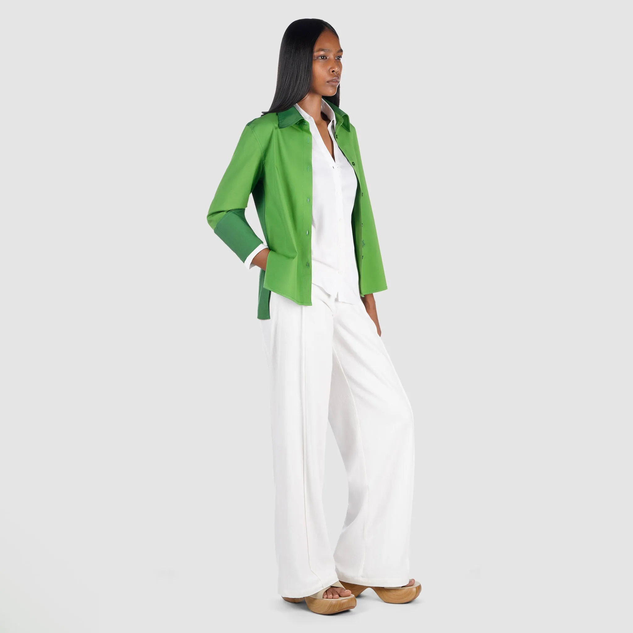 CONTRAST PANELLED SHIRT (GREEN)