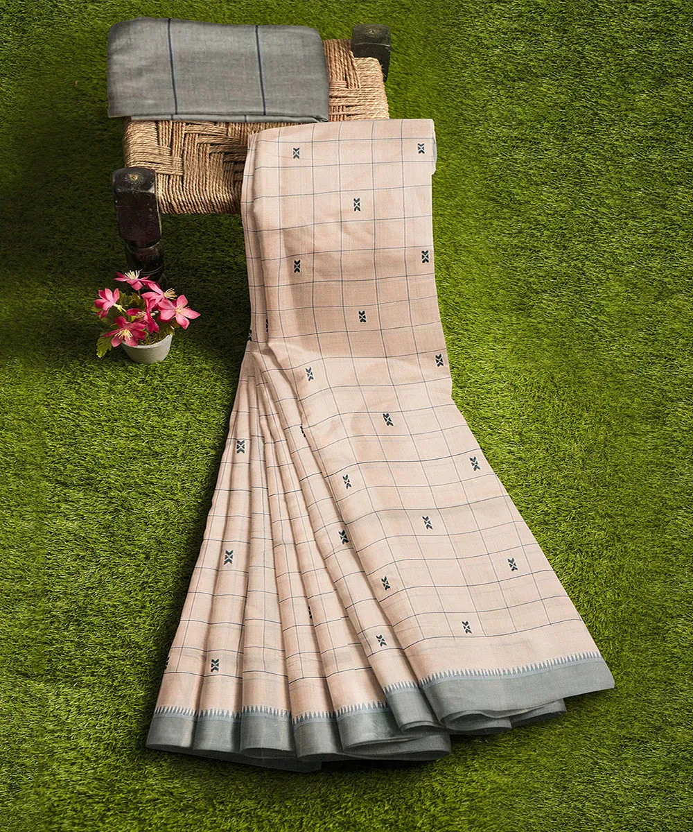 Cream checks butta handwoven rajahmundry cotton saree