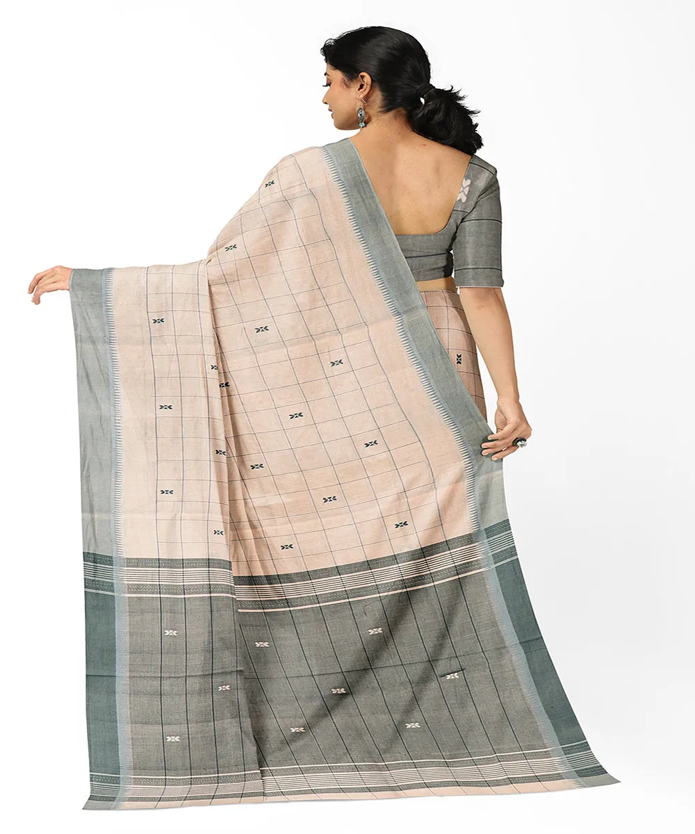 Cream checks butta handwoven rajahmundry cotton saree