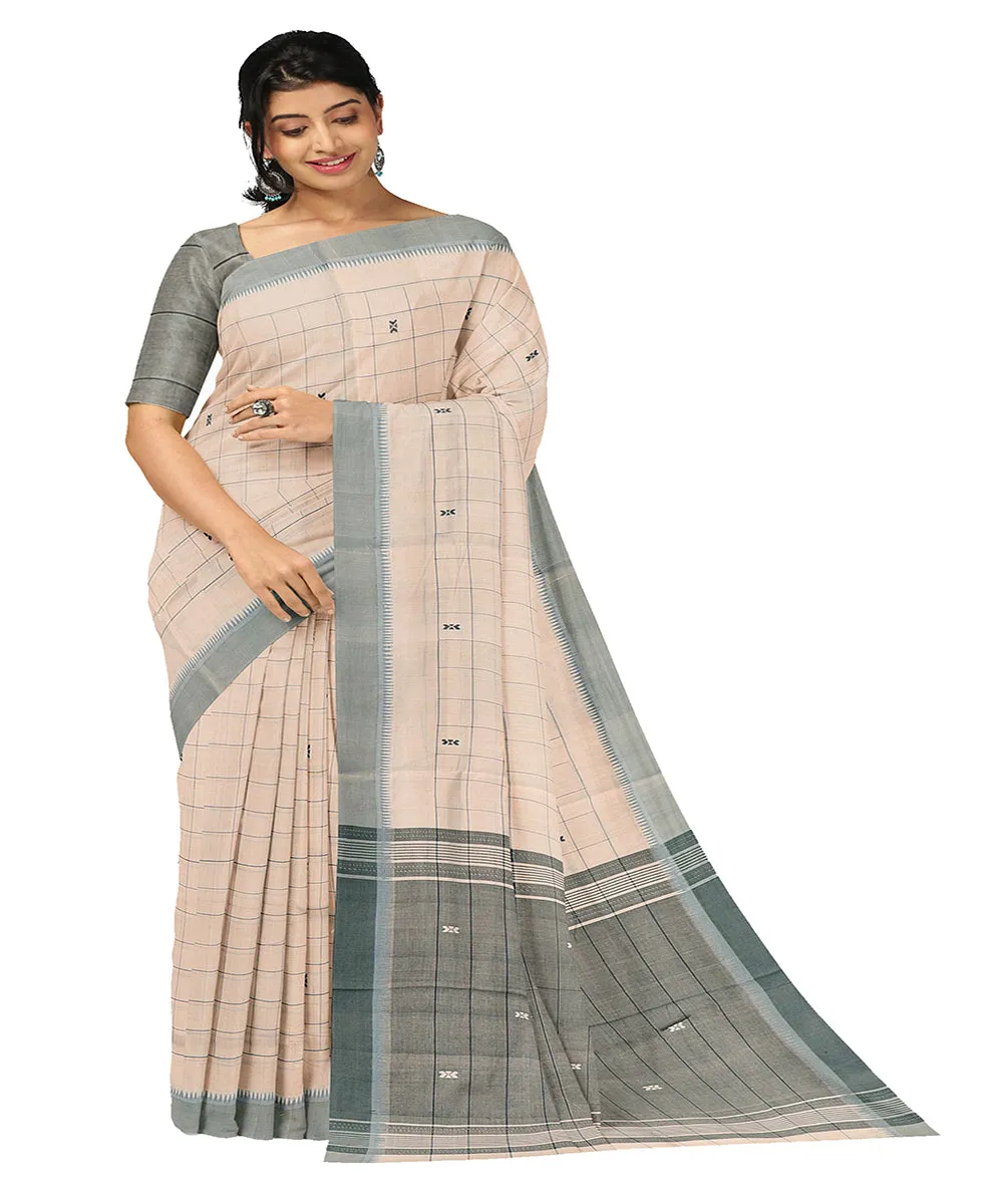 Cream checks butta handwoven rajahmundry cotton saree